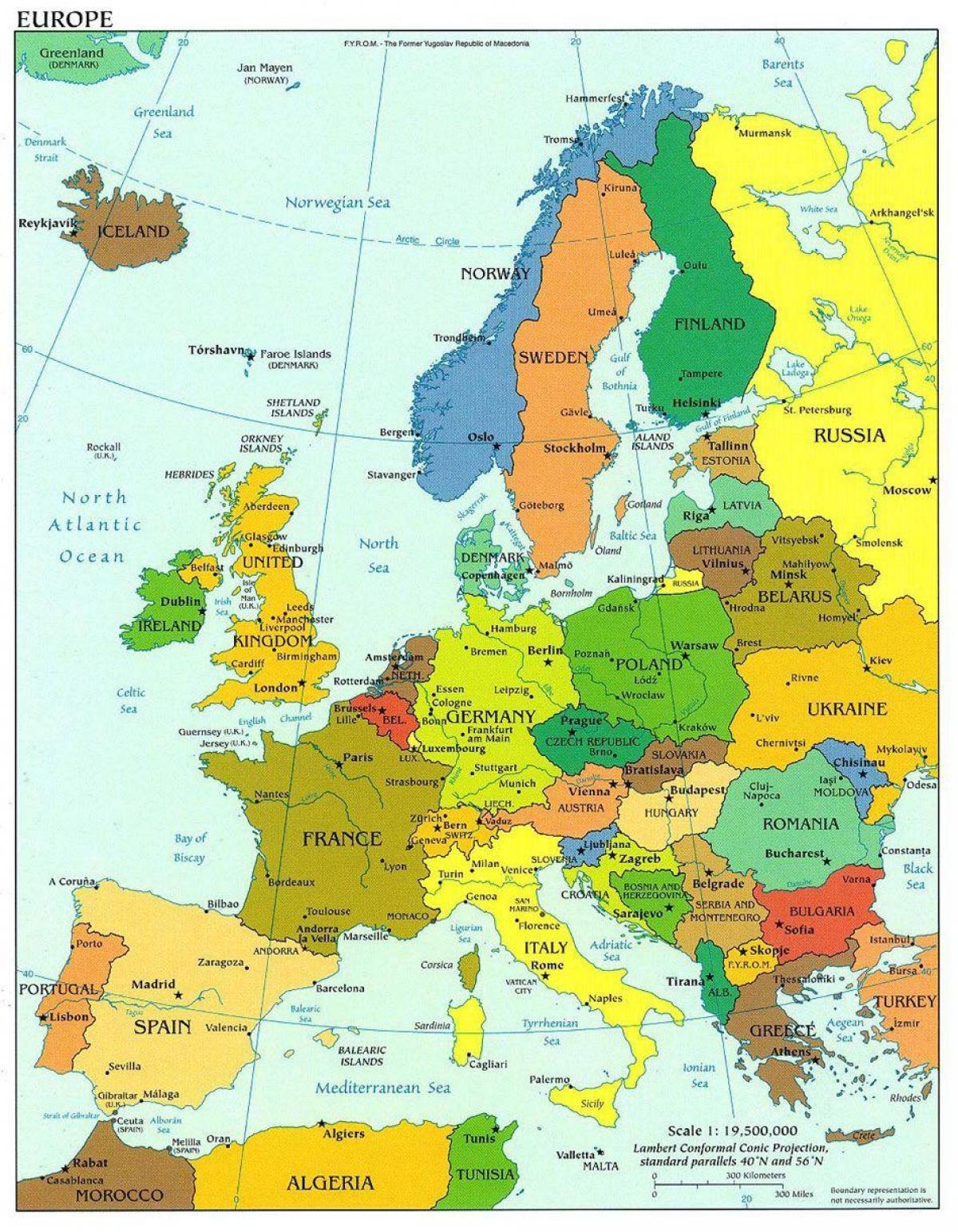 mapa ng europa na nagpapakita ng denmark