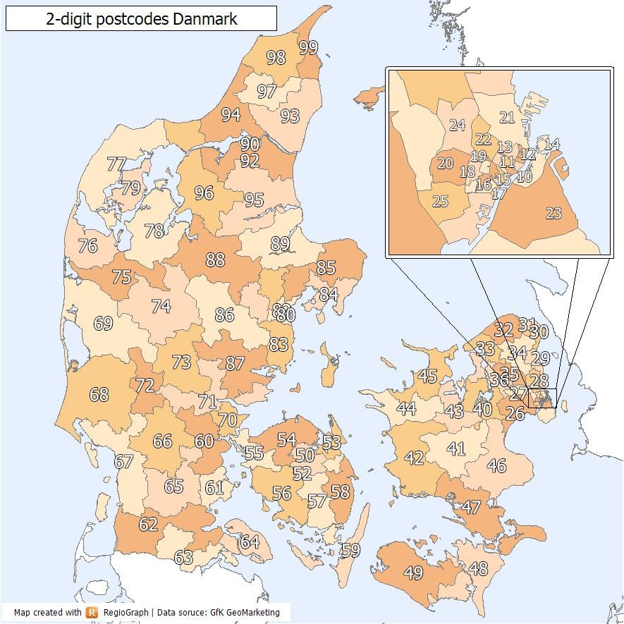 denmark zip code sa map